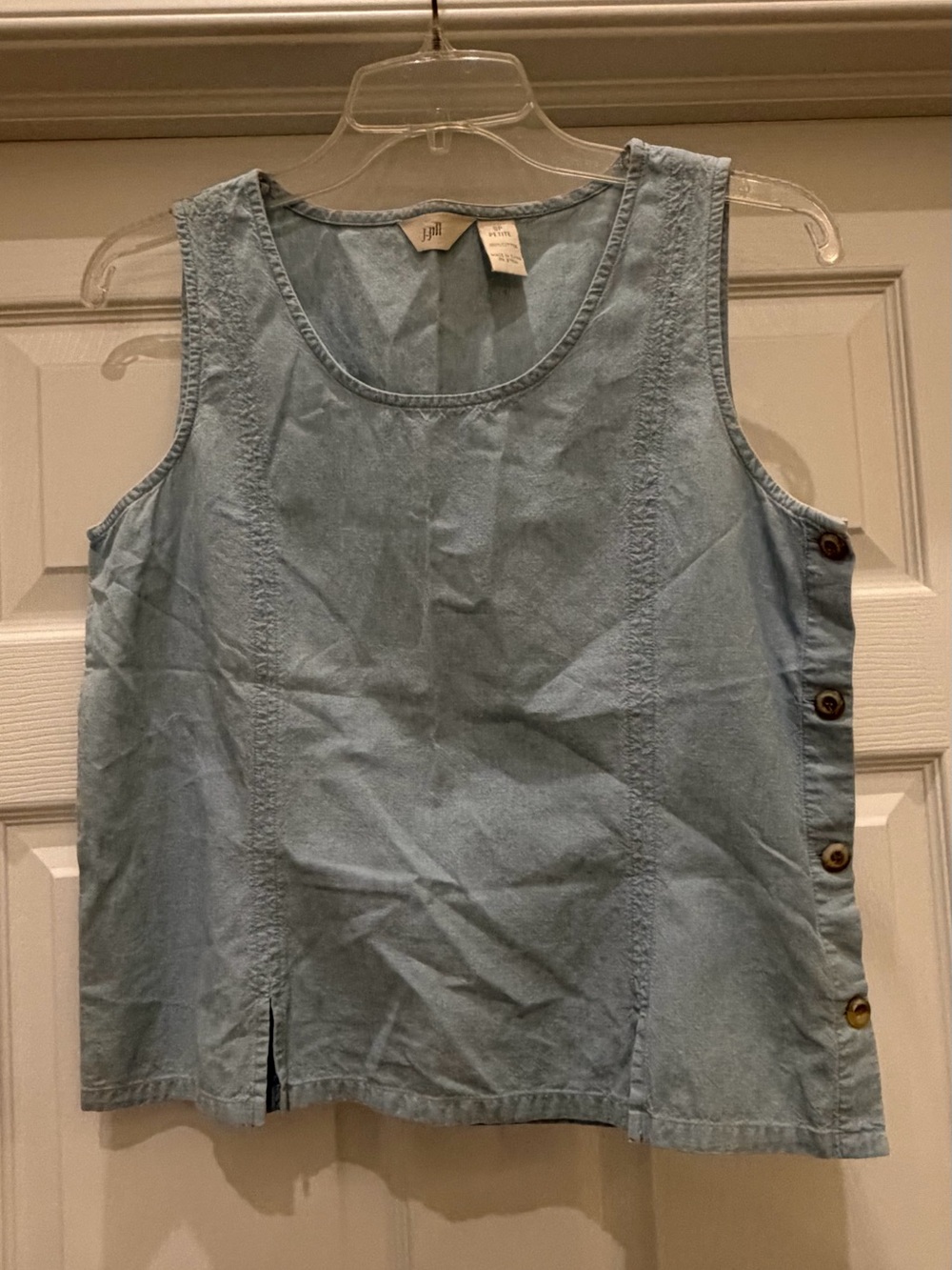J. Jill Light Chambray Tank with Side Button Placket